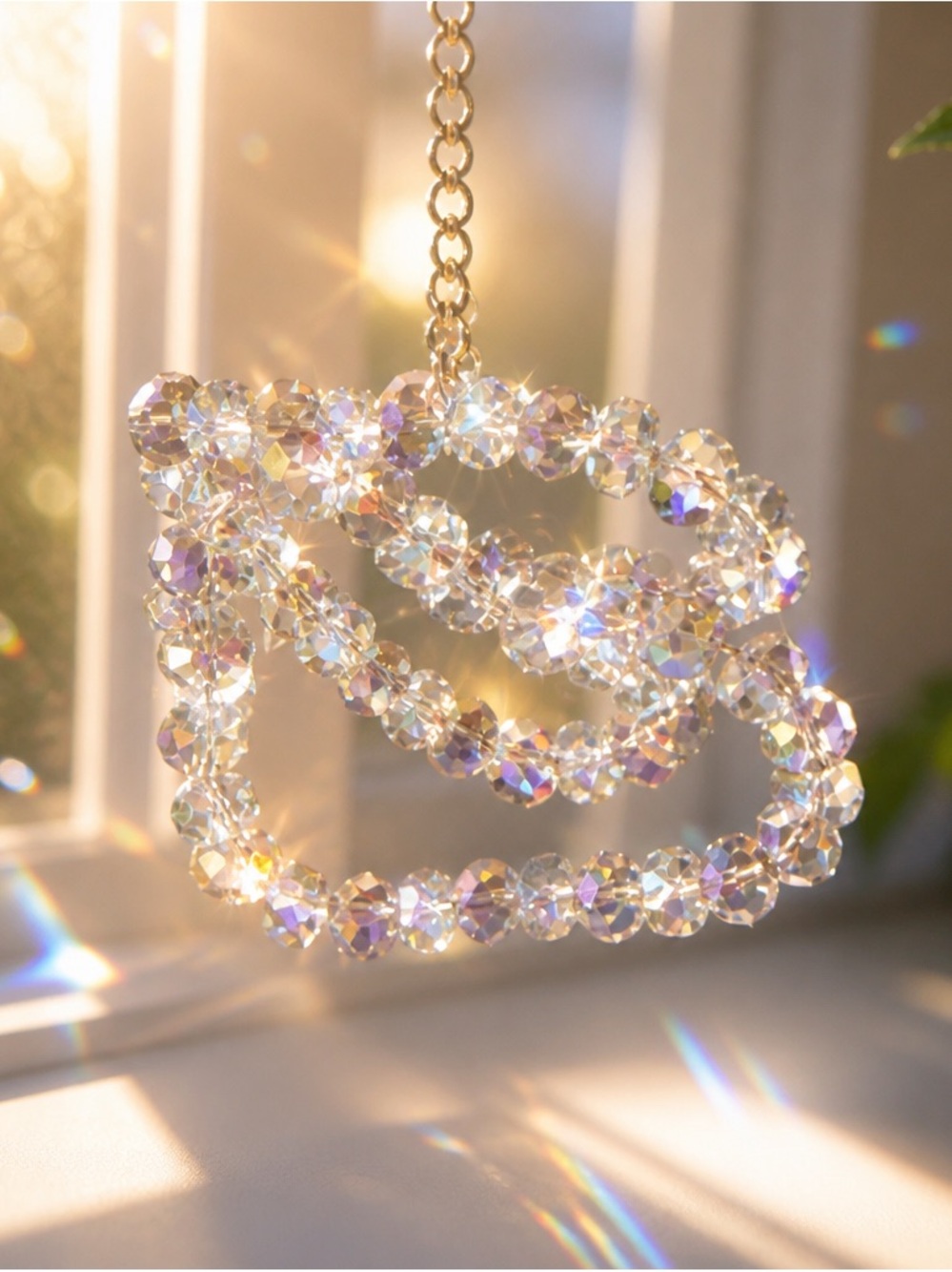 Crystal double heart Sun Catcher in Iridescent Clear